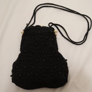 Black crochet beaded purse